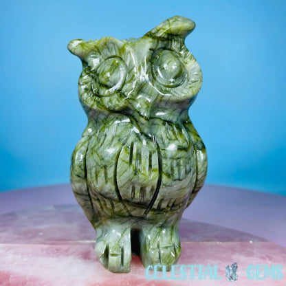 Green Jade Owl Bird Medium Carving