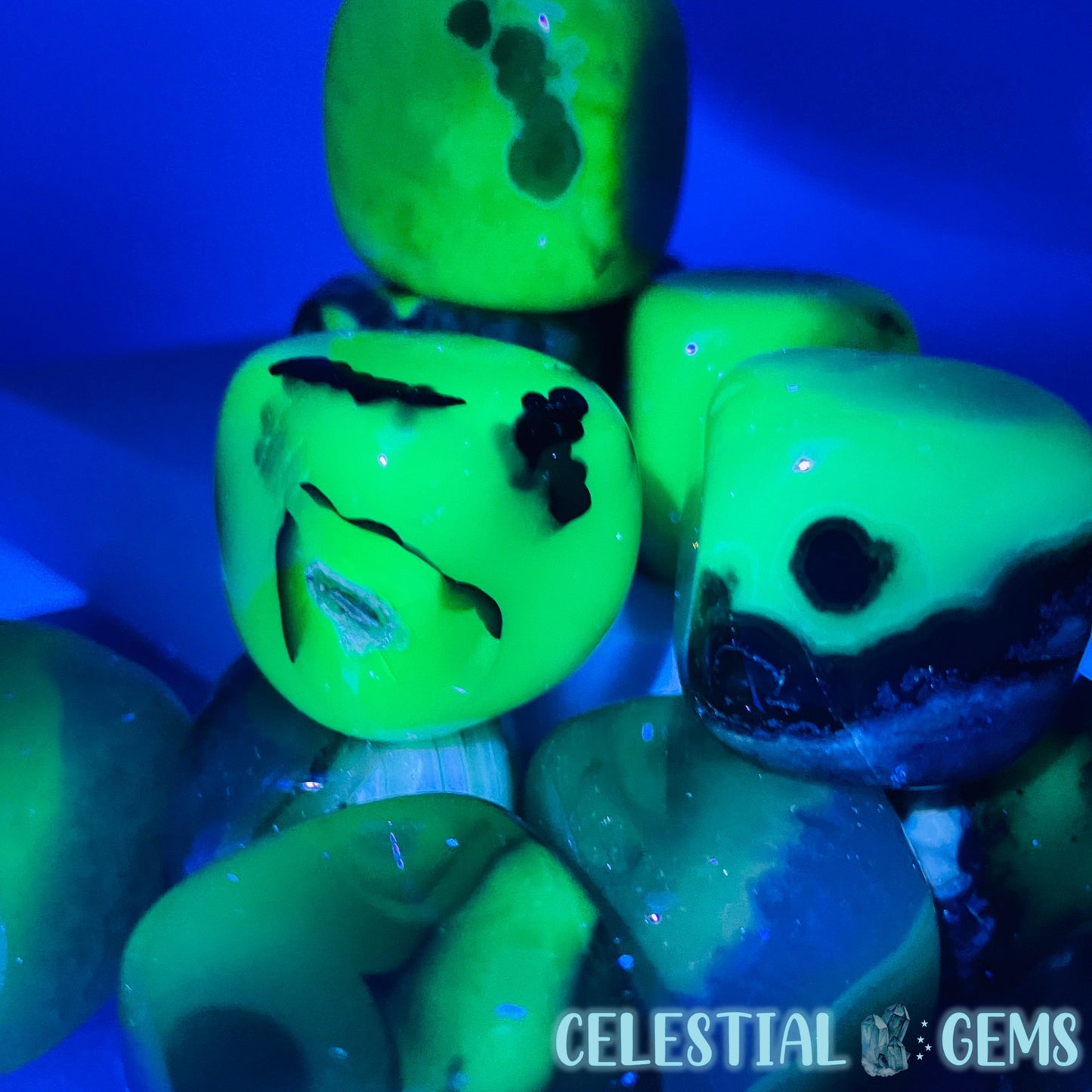 UV Volcanic Agate (Uranyl Chalcedony) Cube Tumble