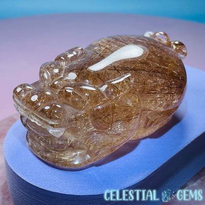 AAA Grade Red + Gold Rutilated Quartz 'Pixiu' Dragon Frog Medium Carving (Video)