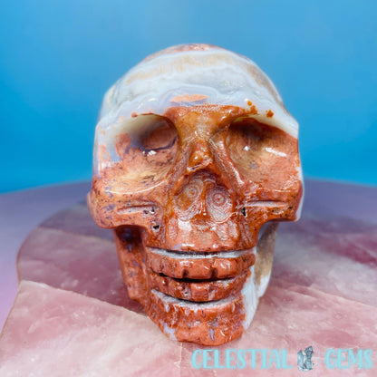 Pink Moss Agate Druzy Skull Medium Carving