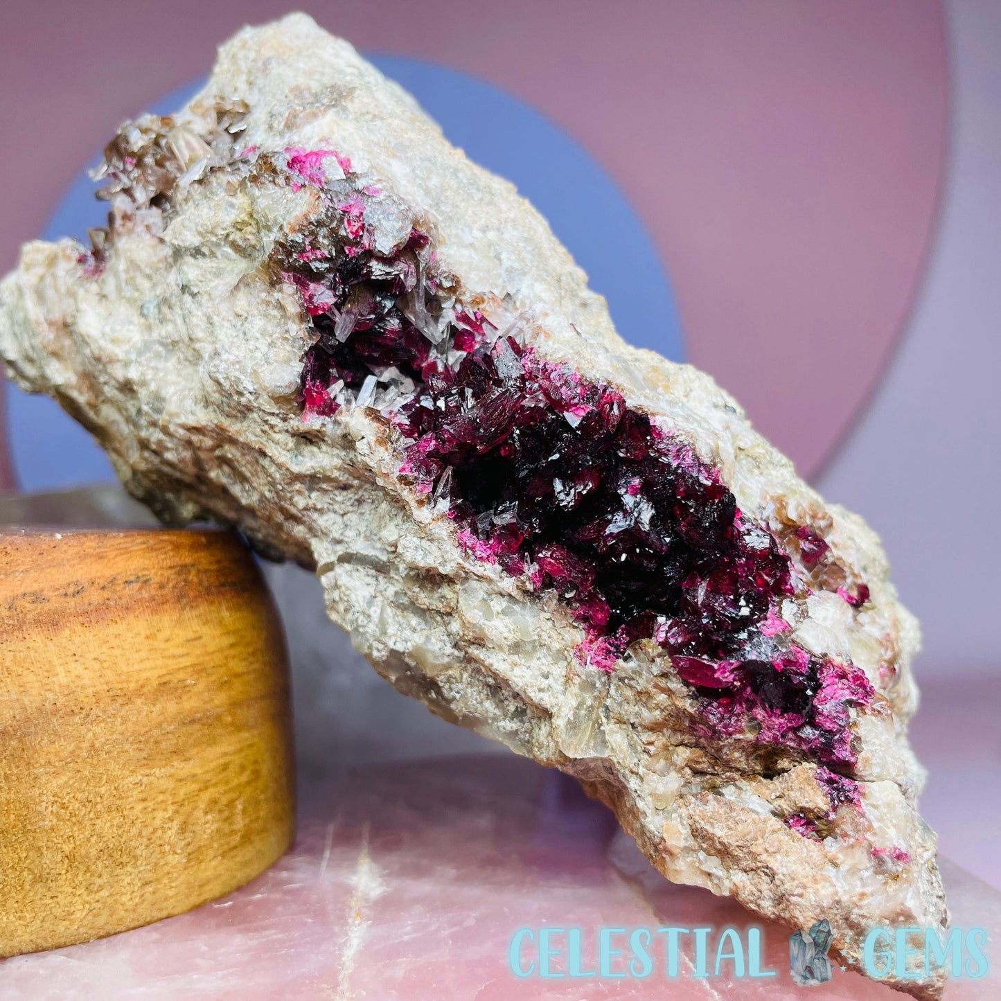 EXTREMELY RARE Bou Azzer Roselite + Calcite on Matrix Large Specimen (Multiple Pockets)