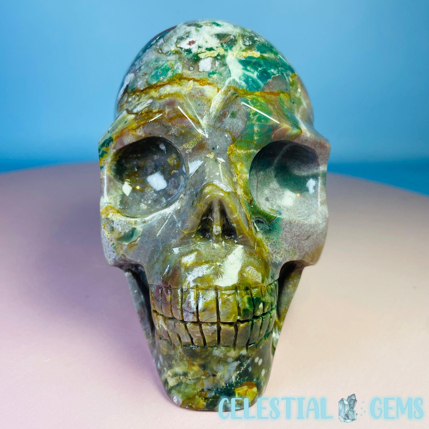 Multi-Coloured Ocean Jasper Skull Large Carving