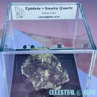 Epidote + Smoky Quartz Small Cluster Specimen