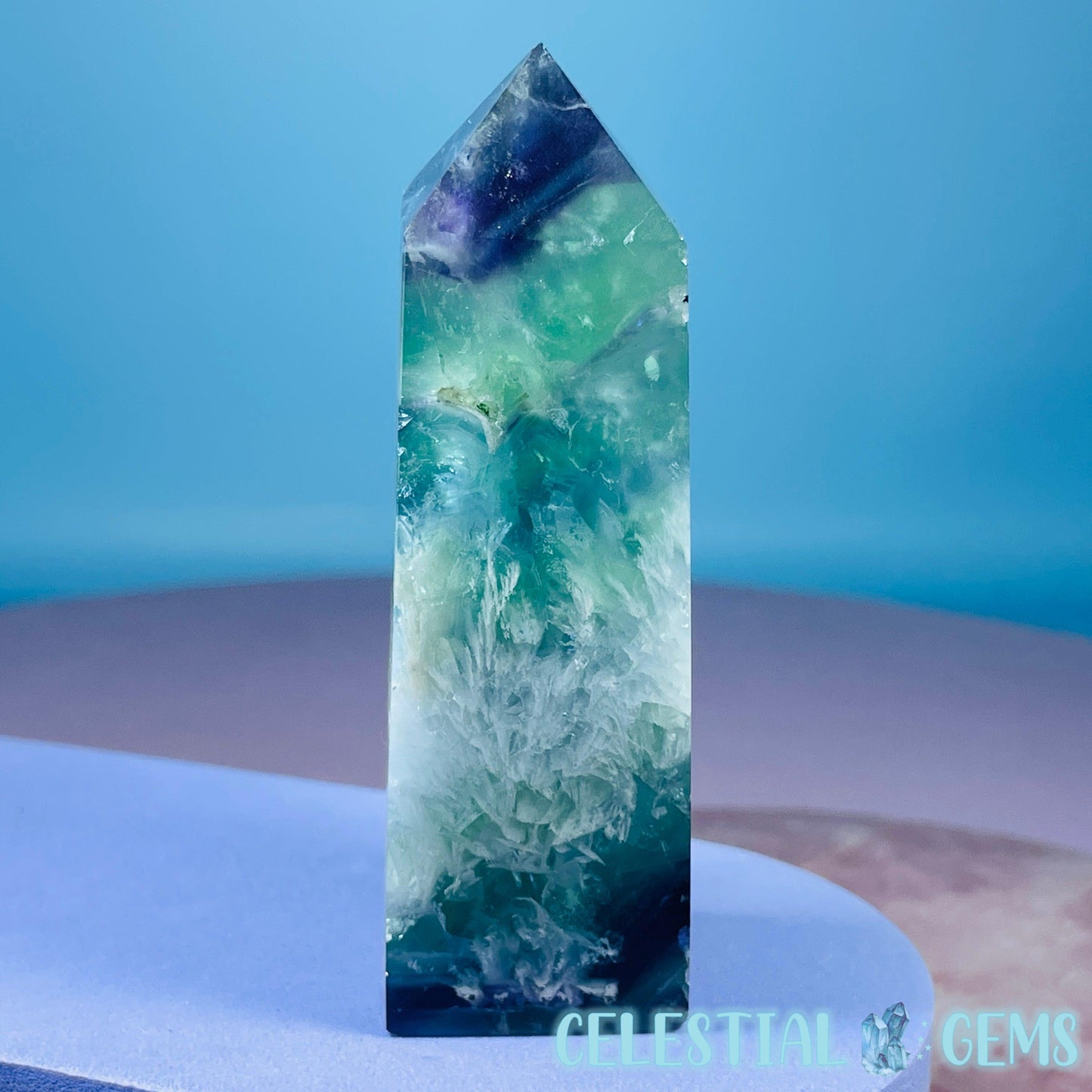 Snow Feather Fluorite Small Obelisk Tower