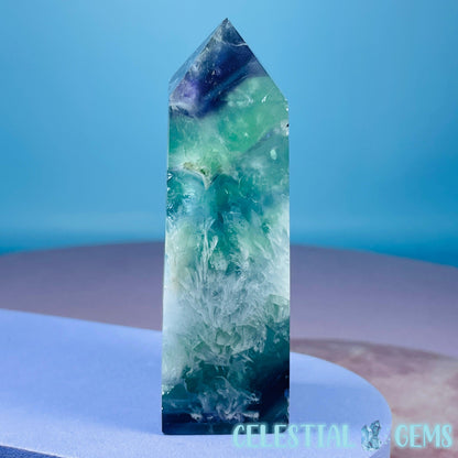 Snow Feather Fluorite Small Obelisk Tower