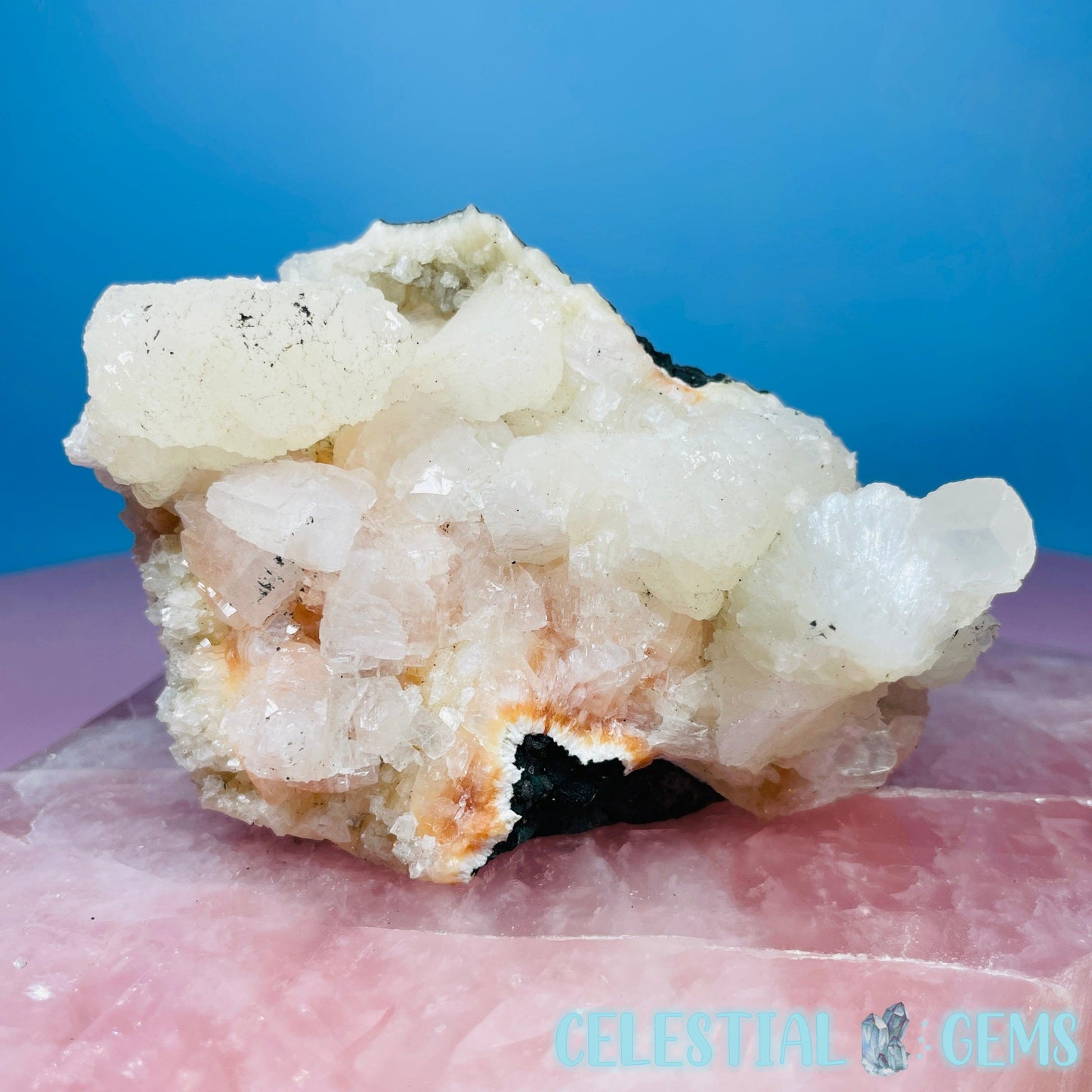 Peach Heulandite + White Stilbite Cluster Geode Medium Freeform