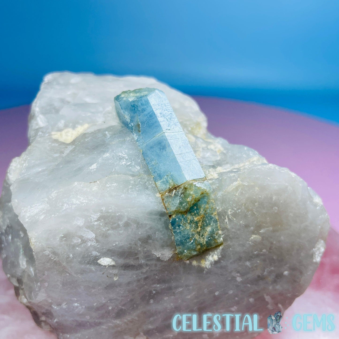 Aquamarine Specimen in Smoky Quartz Large Raw Chunk