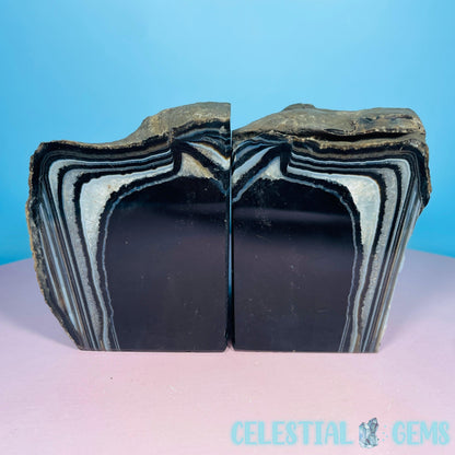 Black Druzy Agate Medium Pair of Bookends