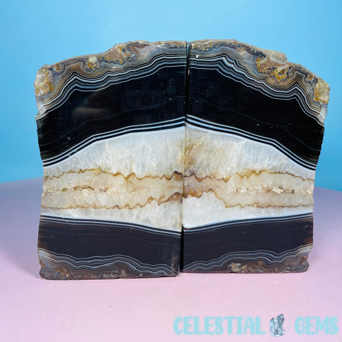 Black Agate Large Pair of Bookends