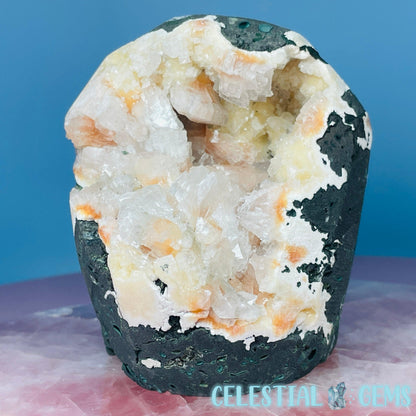 Peach Heulandite Cluster Geode Standing Medium Freeform