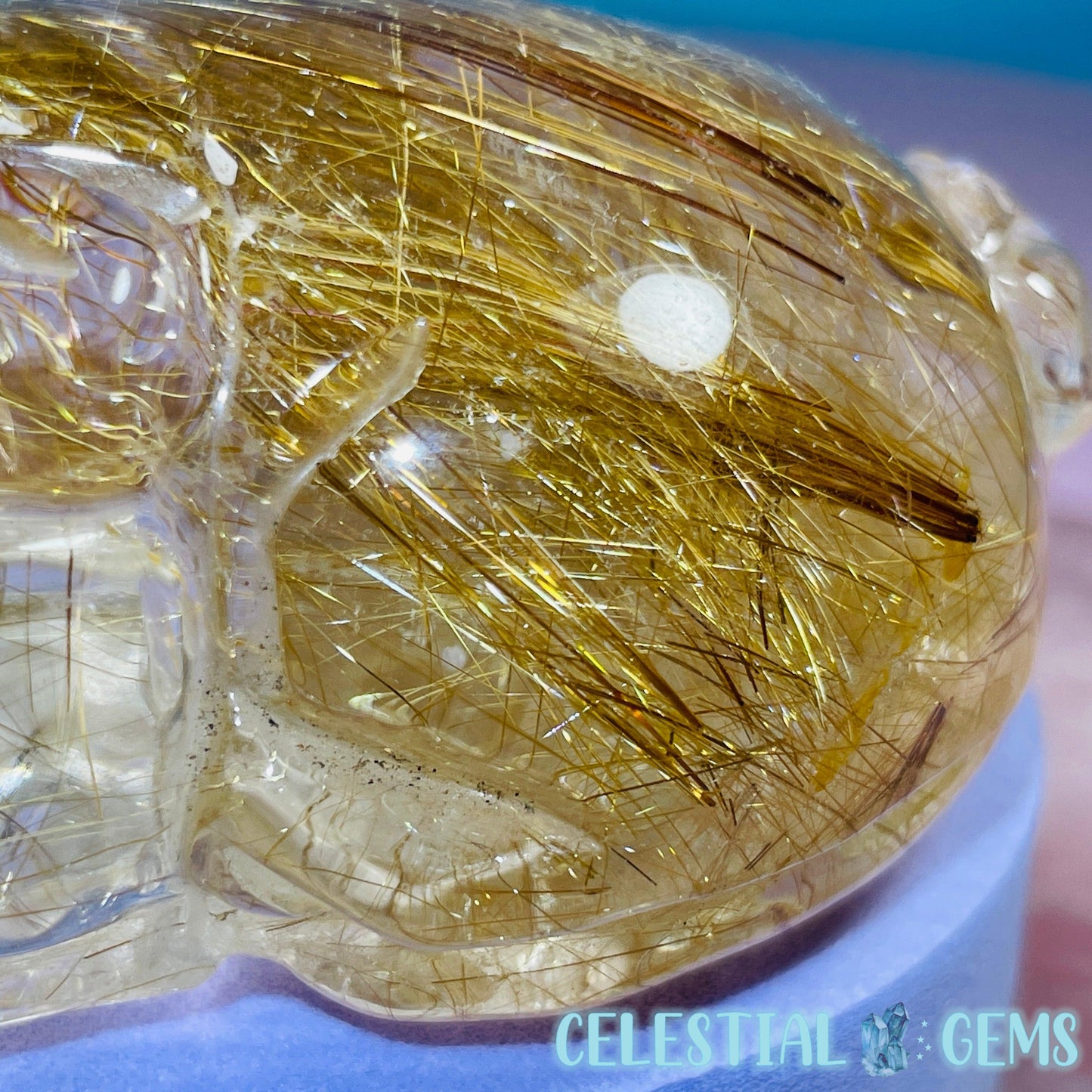 AAA Grade Gold Rutilated Quartz 'Pixiu' Dragon Frog Medium Carving (Video)
