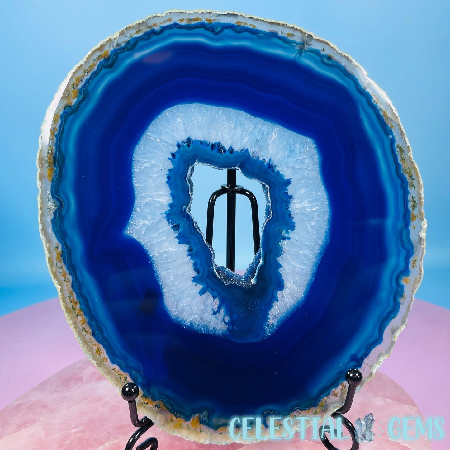 Druzy Blue Dyed Agate Large Polished Slice