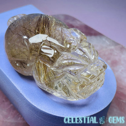 AAA Grade Gold Rutilated Quartz 'Pixiu' Dragon Frog Medium Carving (Video)