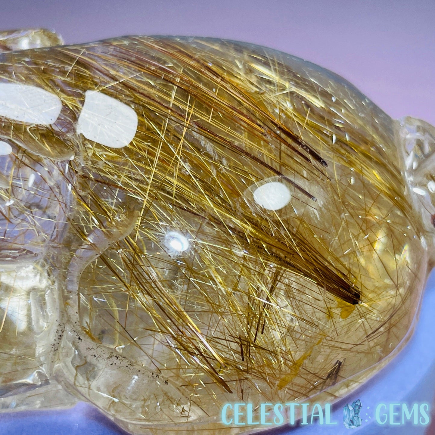 AAA Grade Gold Rutilated Quartz 'Pixiu' Dragon Frog Medium Carving (Video)
