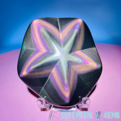 Rainbow Obsidian Star Medium Carving (Video)