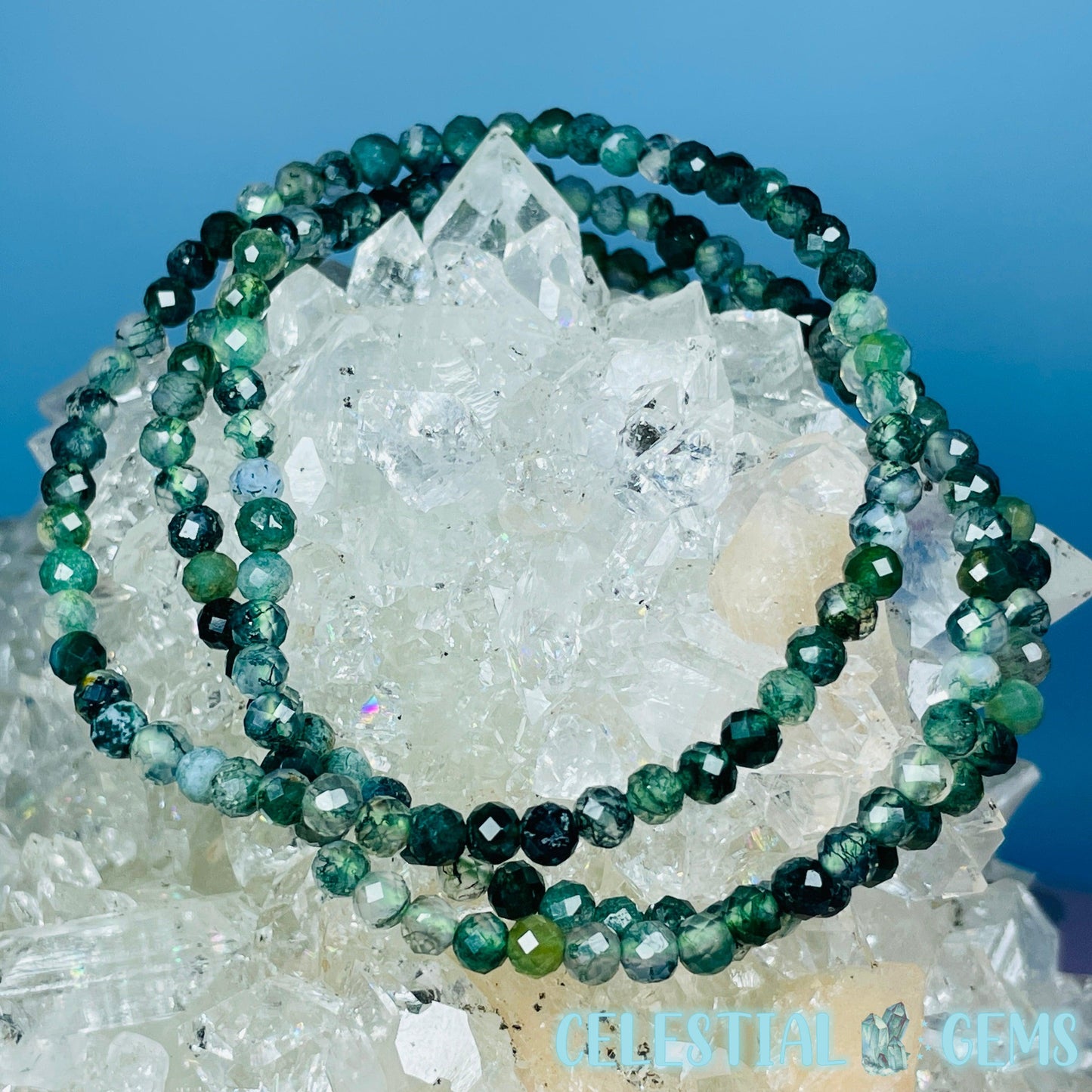 Moss Agate Faceted 4mm Bracelet