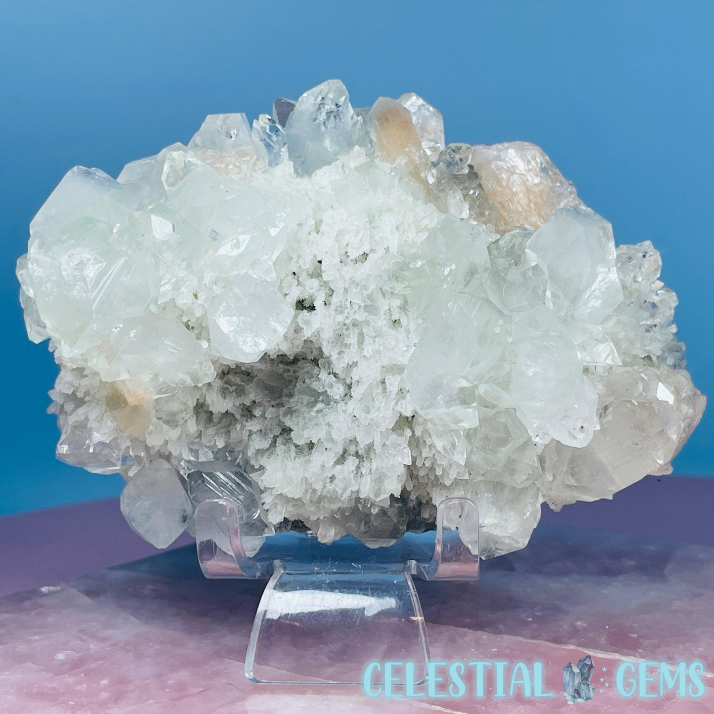 A Grade Diamond Apophyllite + Peach Stilbite + White Chalcedony Medium Cluster