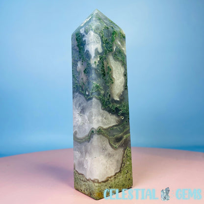 Druzy Moss Agate Obelisk Medium Chunky Tower