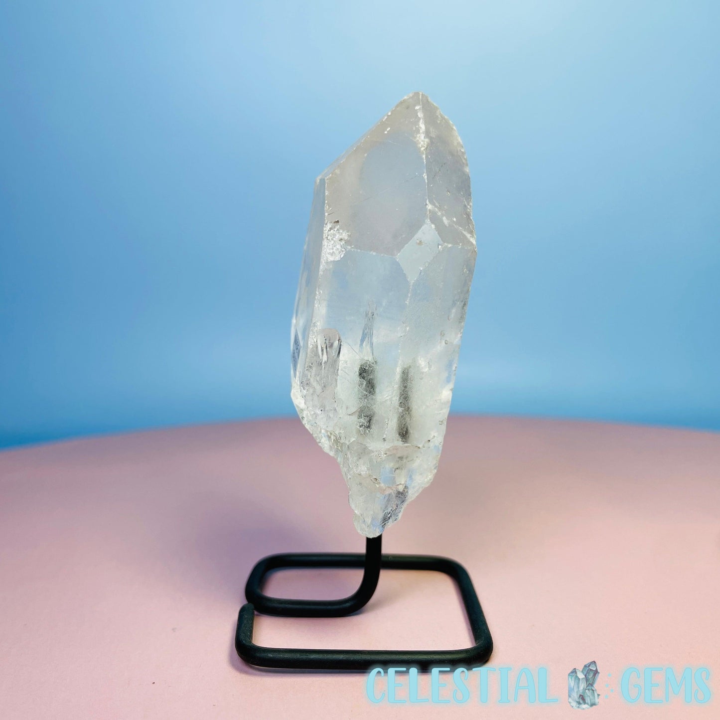 Clear Quartz Point on Metal Base