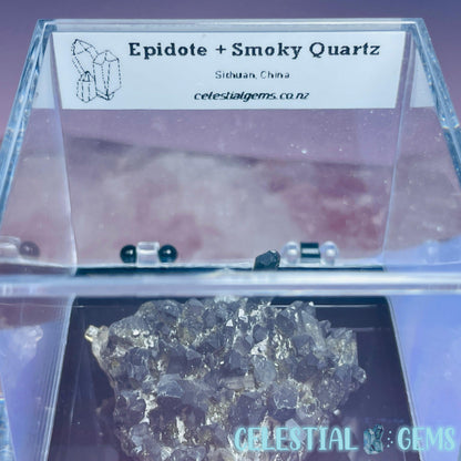 Epidote + Smoky Quartz Small Cluster Specimen