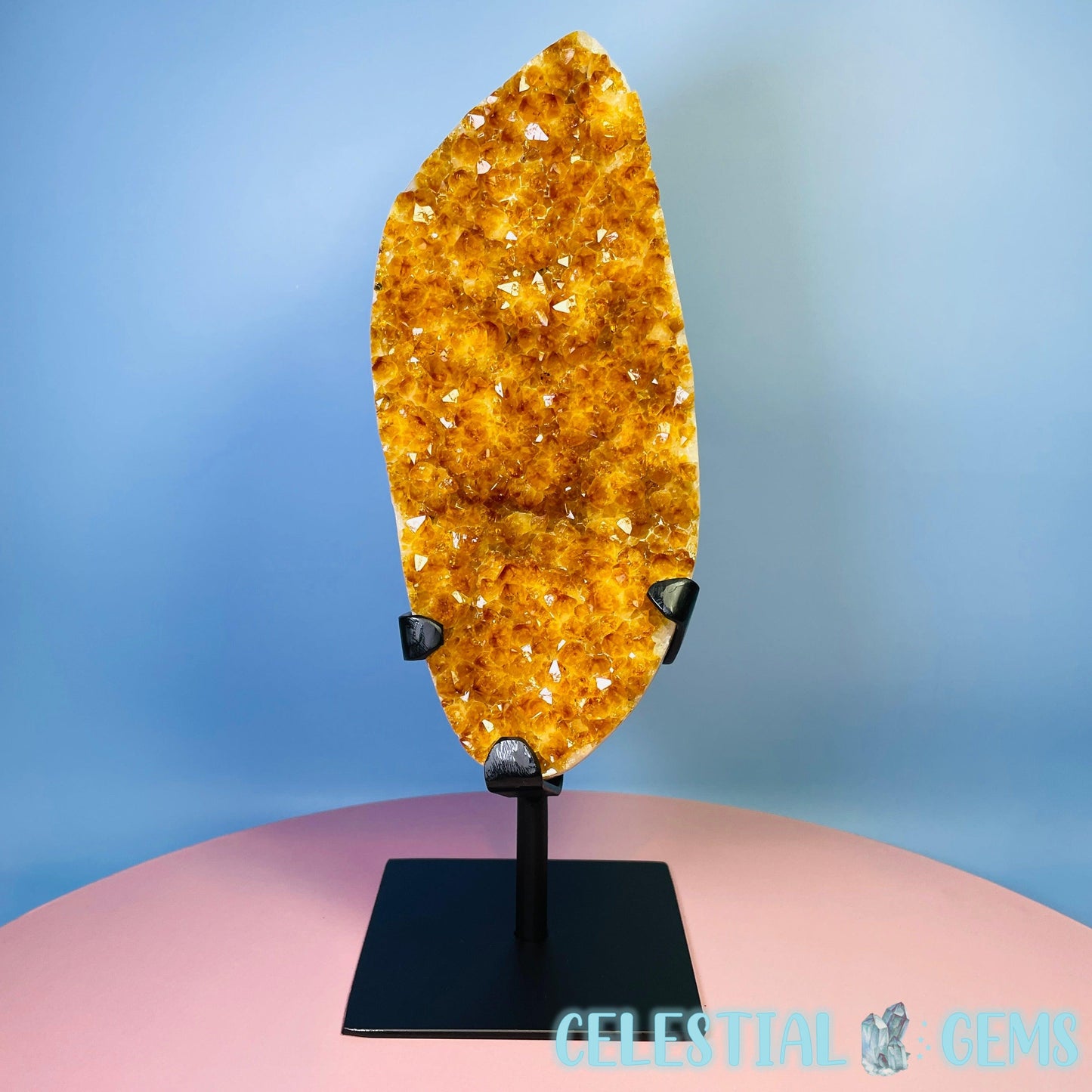 High Quality Citrine (HT) Polished Large Cluster on Metal Stand