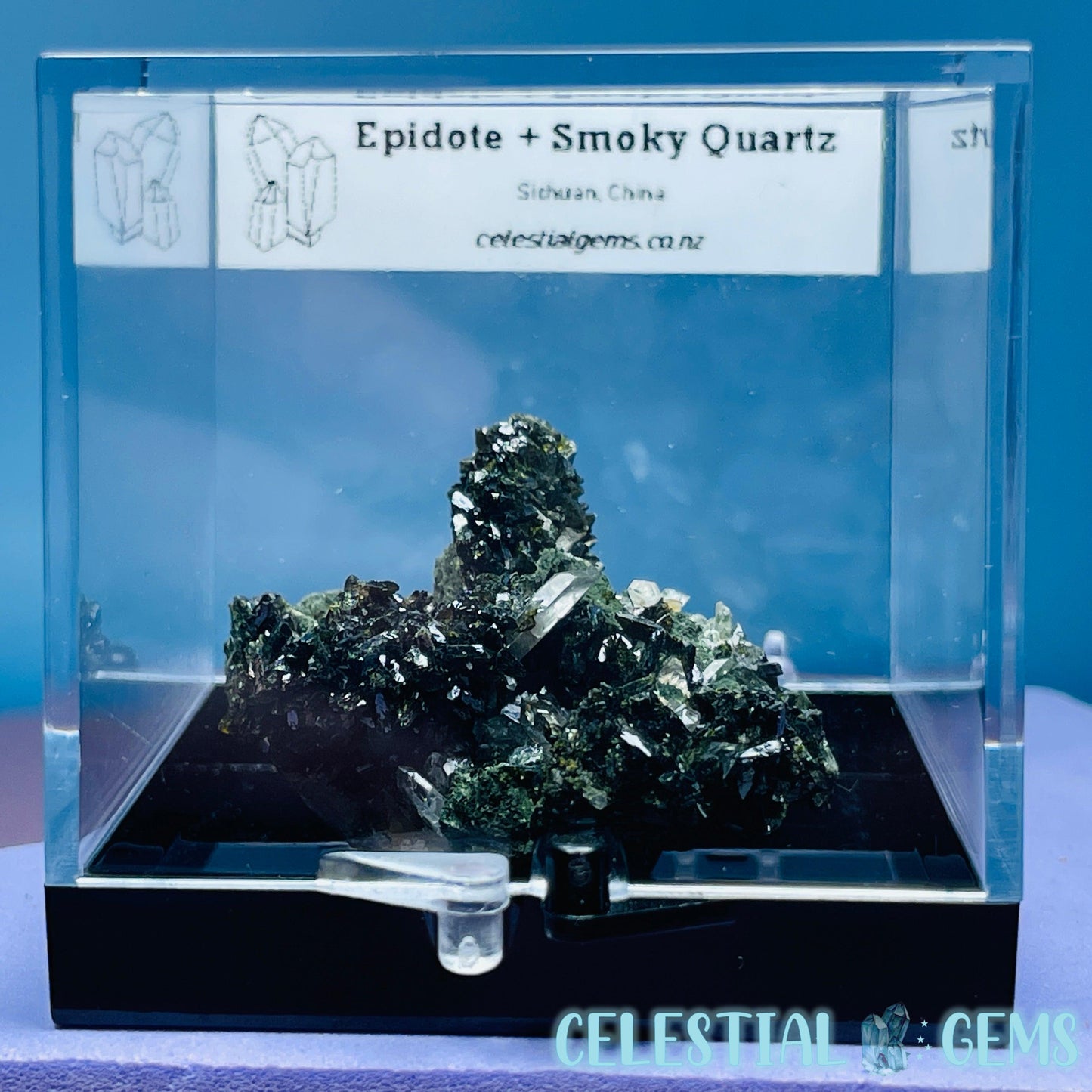 Epidote + Smoky Quartz Small Cluster Specimen