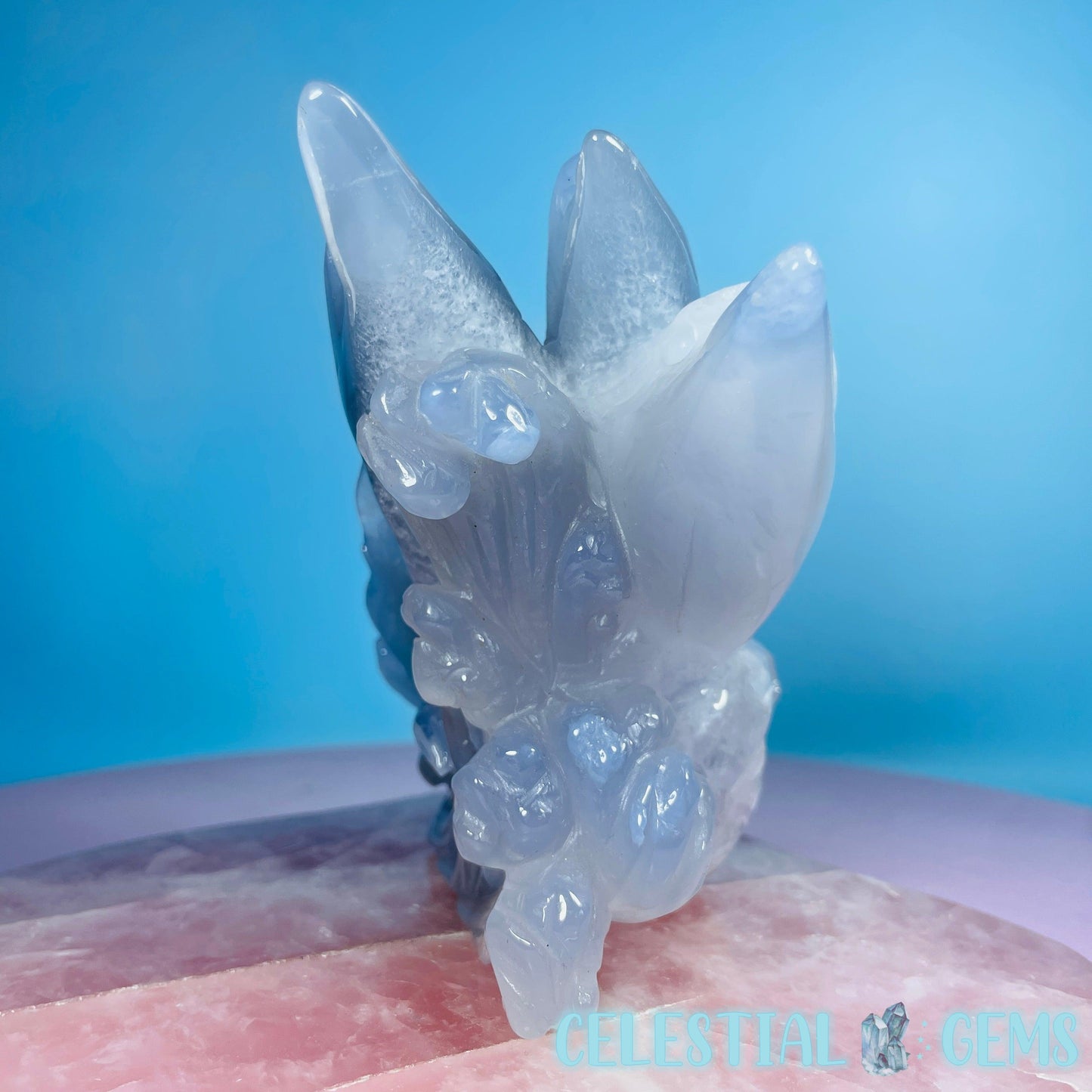 Blue Agate + Amethyst Triple Dolphin Large Carving