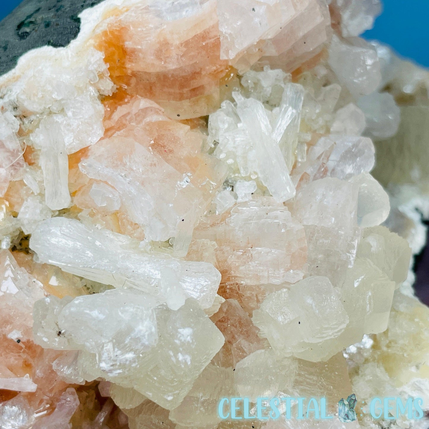 Peach Heulandite + Calcite + White Stilbite Cluster Geode Standing Medium Freeform