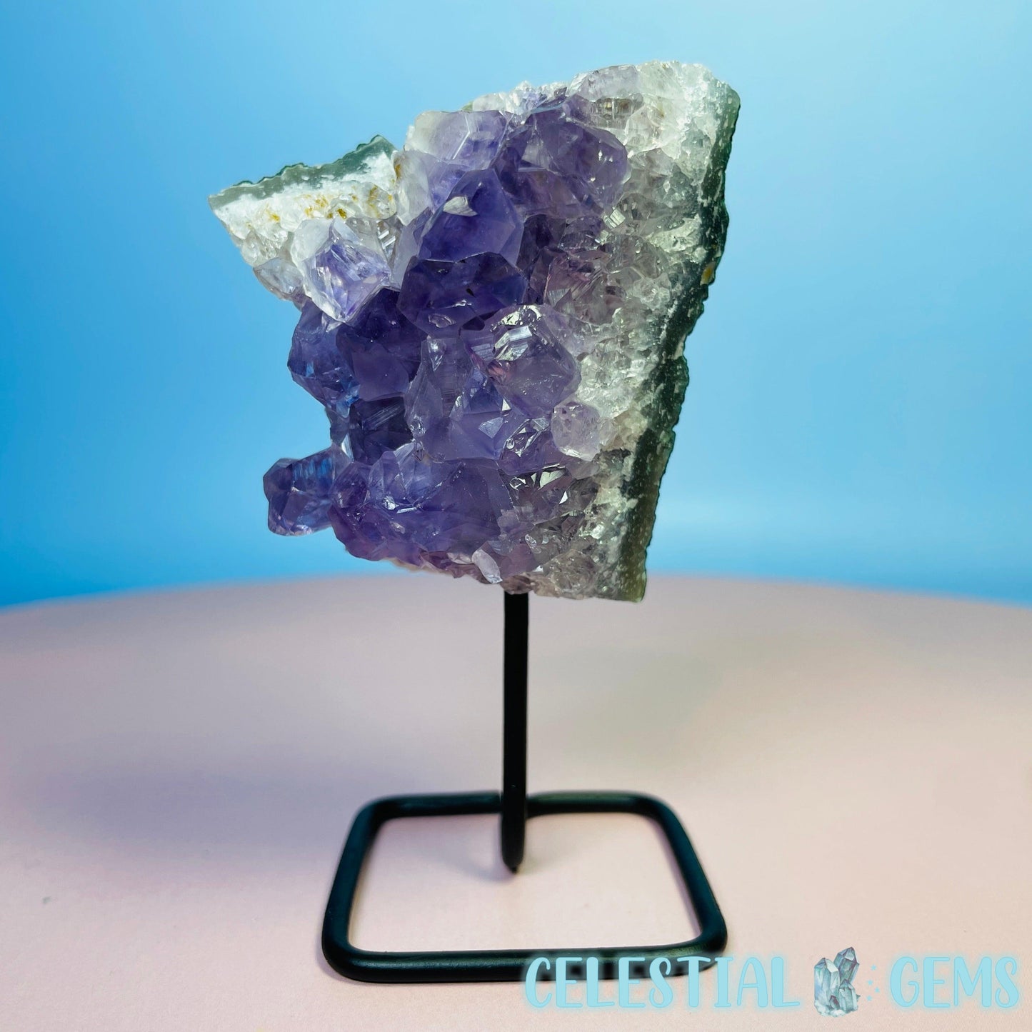 Amethyst Small Cluster on Metal Stand