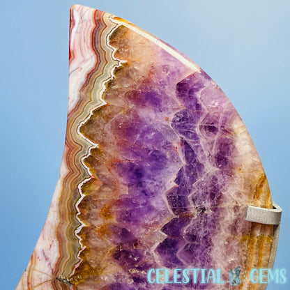 Amethyst + Mexican Crazy Lace Agate Moon Medium Carving on Metal Stand