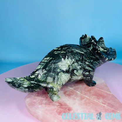 Dark Green Jade Triceratops Dinosaur Large Carving