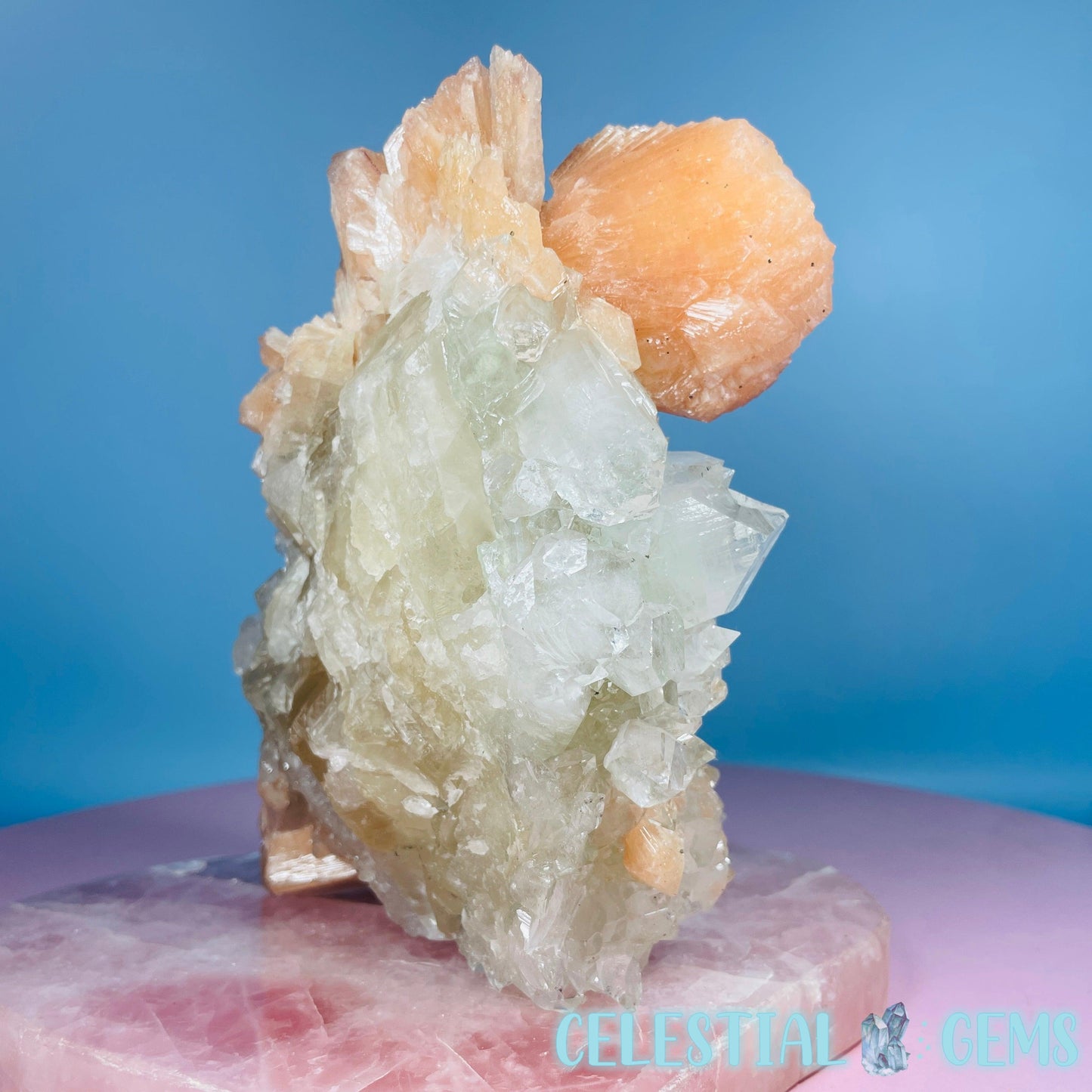 A Grade Diamond Apophyllite + AAA Grade Peach Stilbite Large Cluster