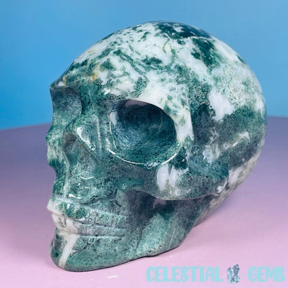 Moss Agate Skull Medium Carving