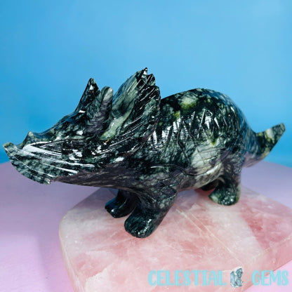 Dark Green Jade Triceratops Dinosaur Large Carving