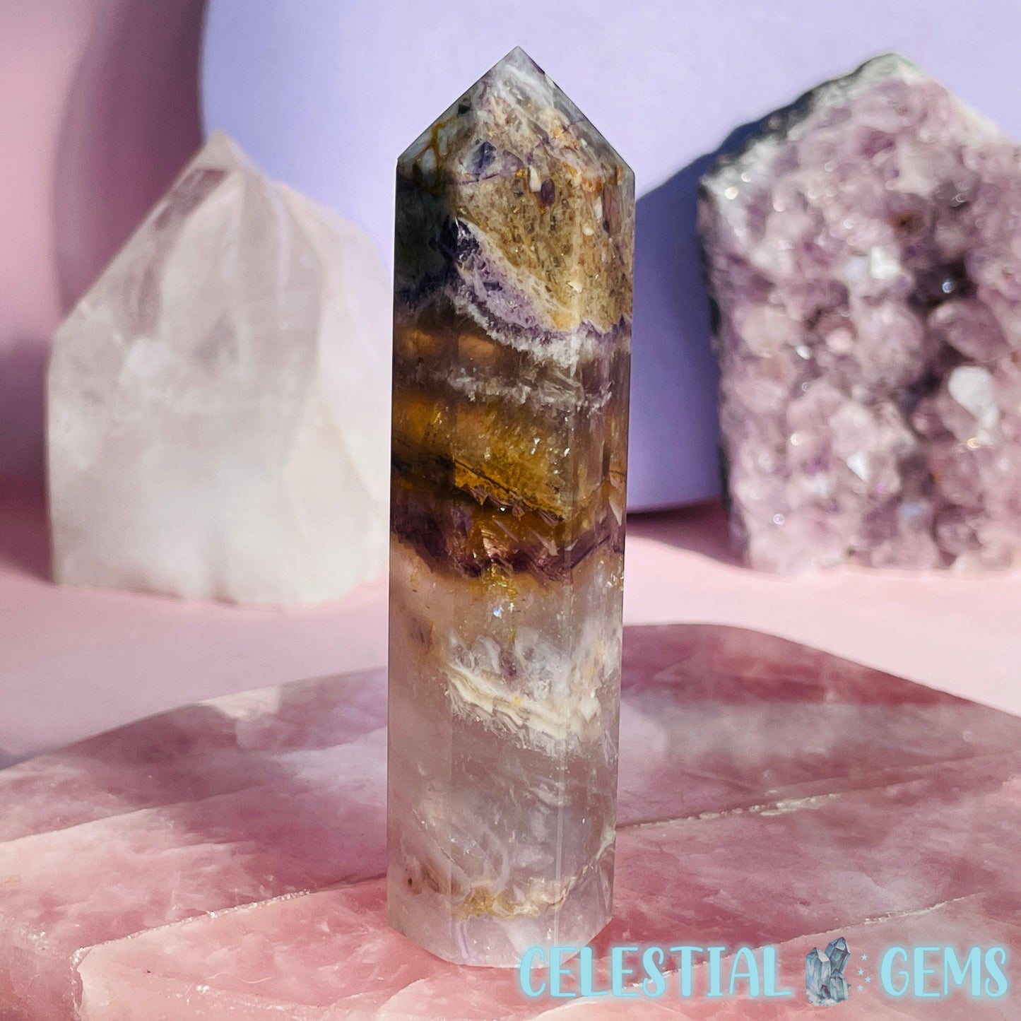 Phantom Purple + Yellow Fluorite Small Tower