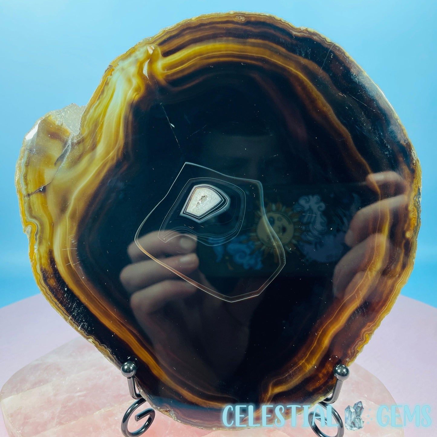 Natural Black Agate Large Polished Slice