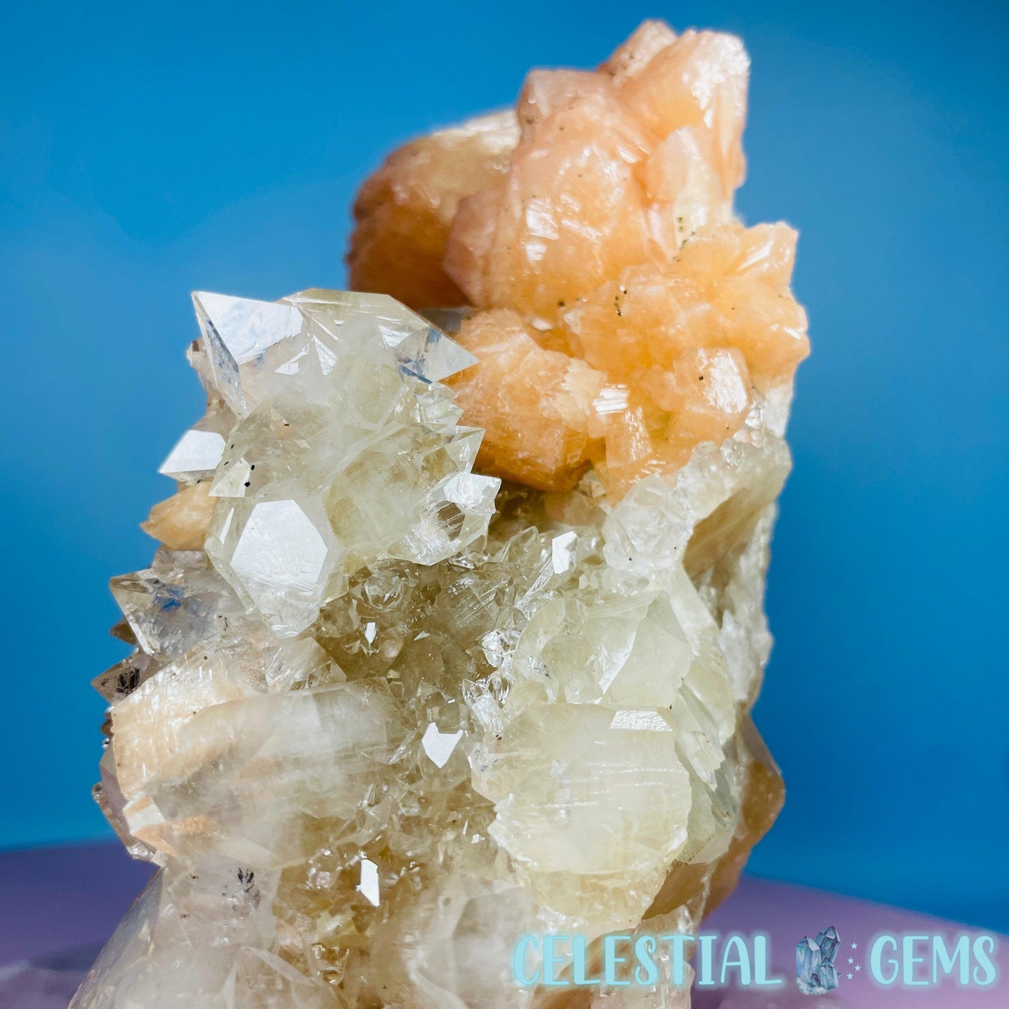 A Grade Diamond Apophyllite + AAA Grade Peach Stilbite Large Cluster