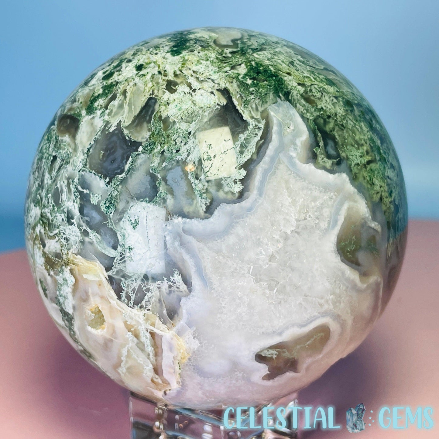 Druzy Moss Agate Large Sphere