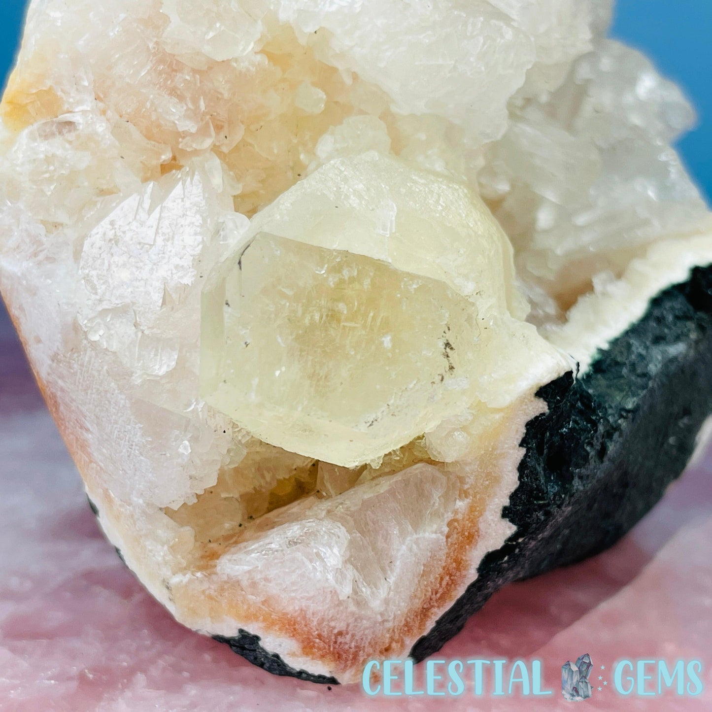 Peach Heulandite + Calcite Cluster Geode Medium Standing Freeform