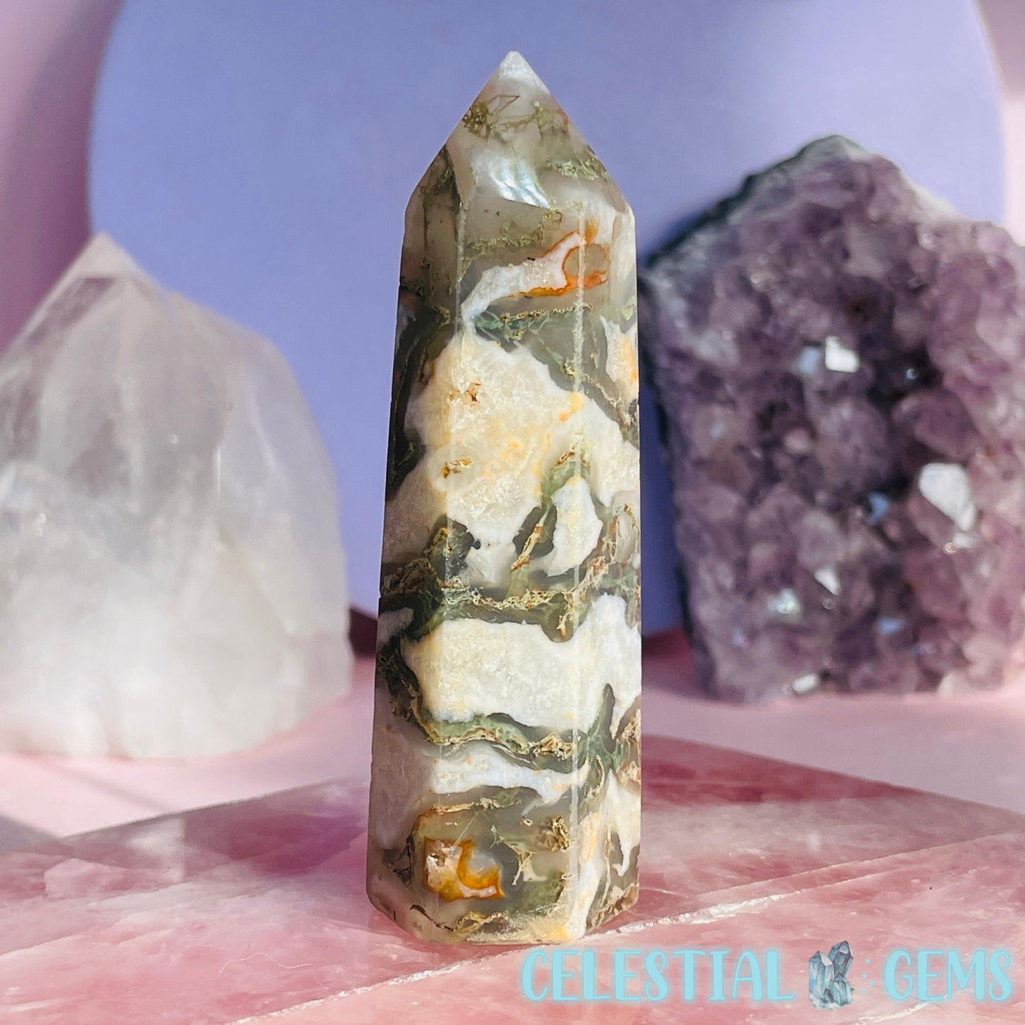 Carnelian Moss Agate Small Tower