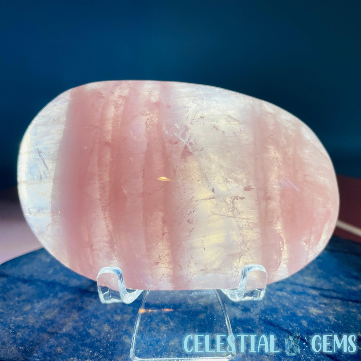 High Grade Rose Quartz + Agate Large Palmstone (Video)