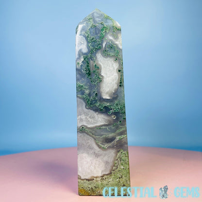 Druzy Moss Agate Obelisk Medium Chunky Tower