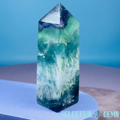 Snow Feather Fluorite Small Obelisk Tower