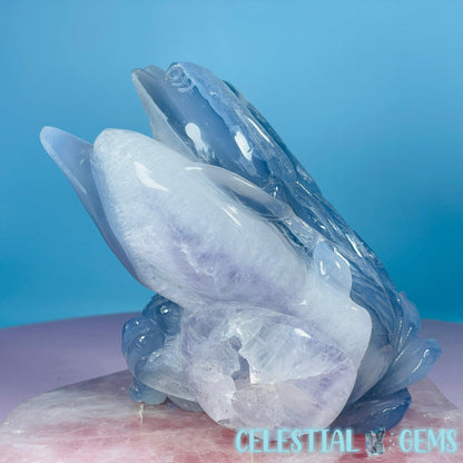 Blue Agate + Amethyst Triple Dolphin Large Carving