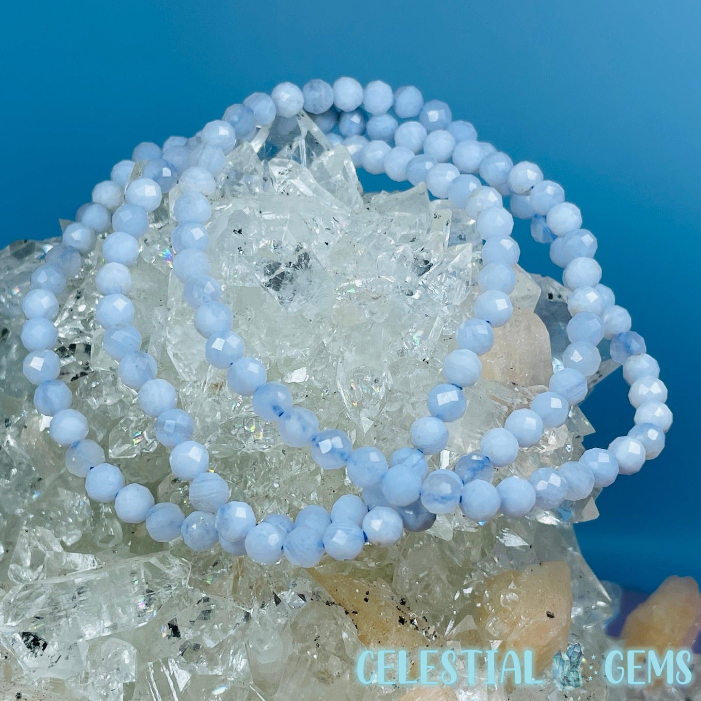 Blue Lace Agate Faceted 4mm Bracelet
