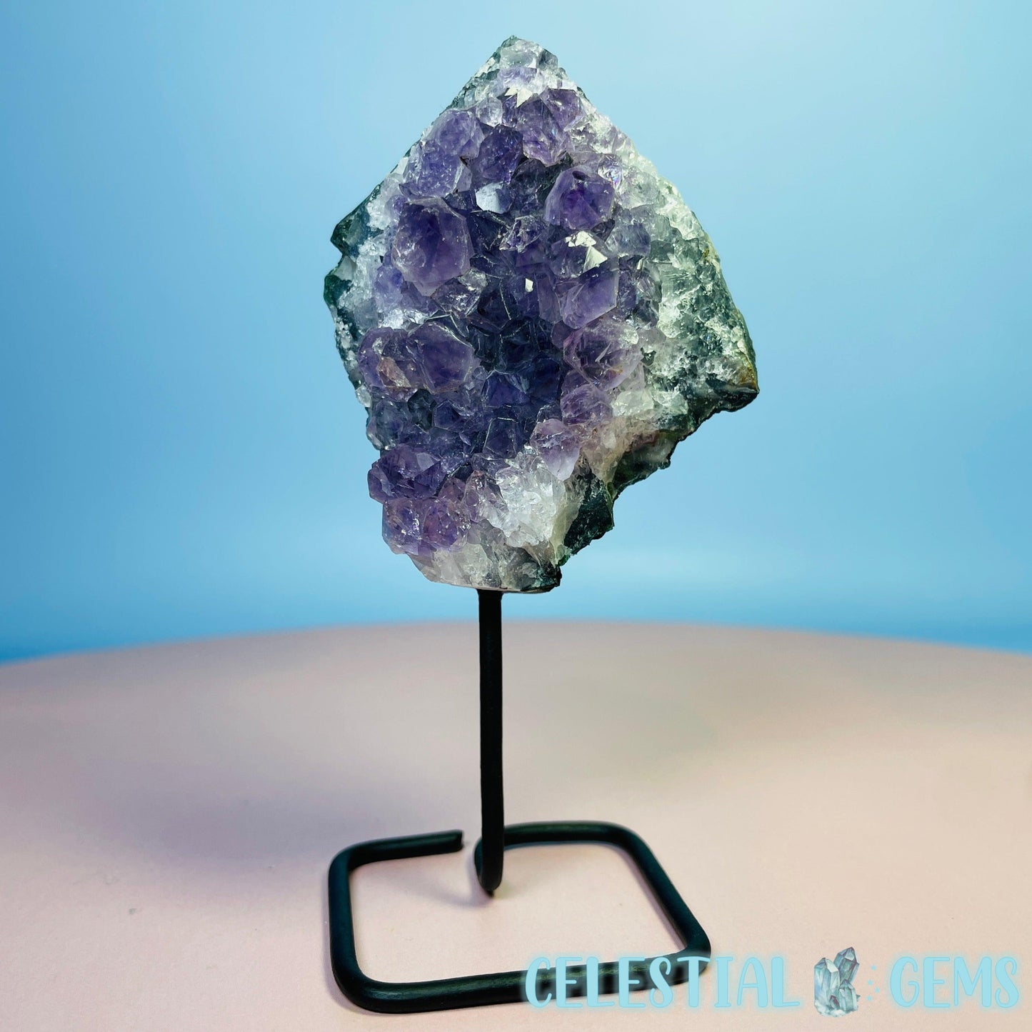 Amethyst Small Cluster on Metal Stand