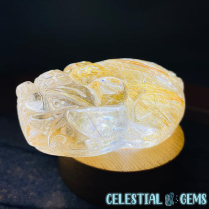 AAA Grade Gold Rutilated Quartz 'Pixiu' Dragon Frog Medium Carving (Video)