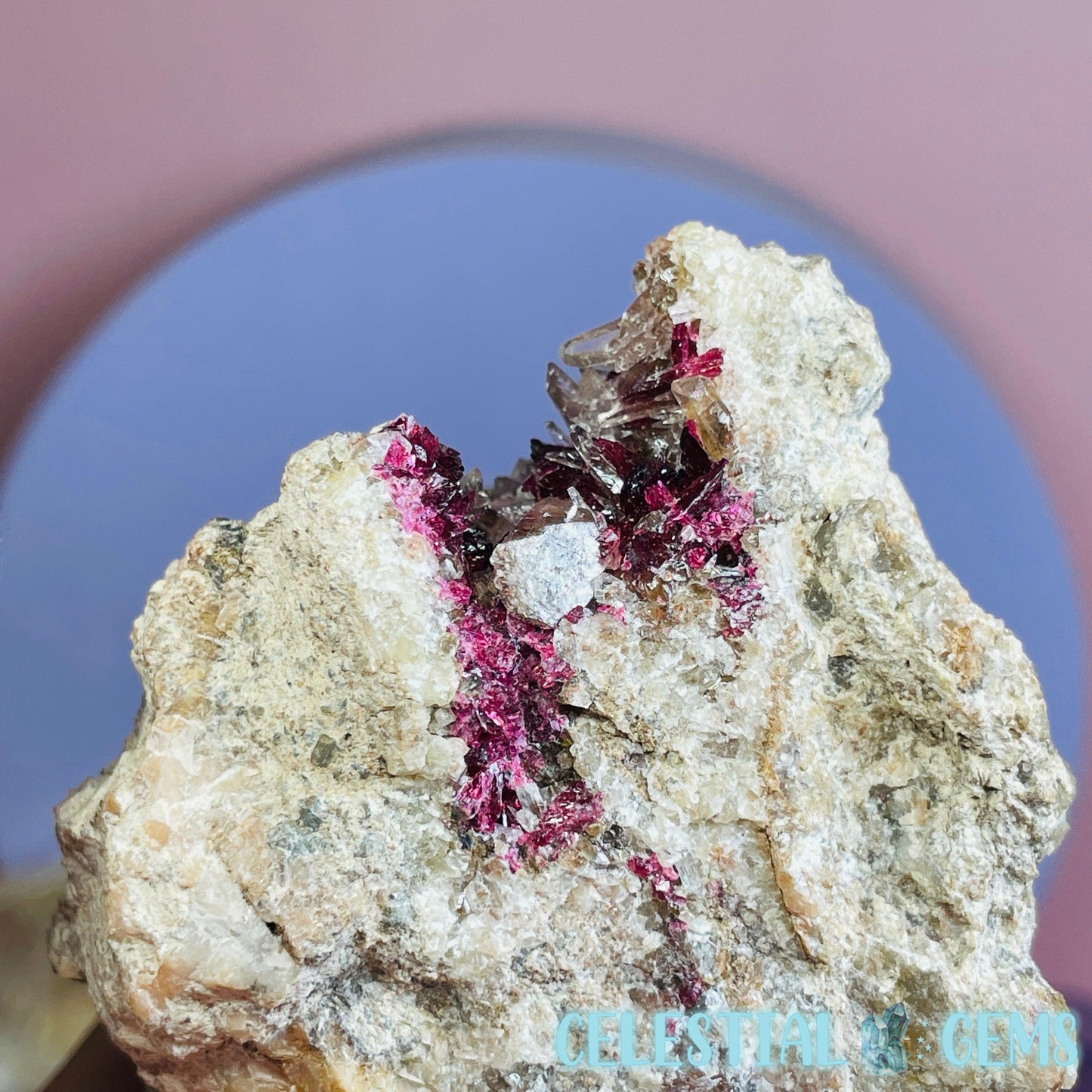 EXTREMELY RARE Bou Azzer Roselite + Calcite on Matrix Large Specimen (Multiple Pockets)