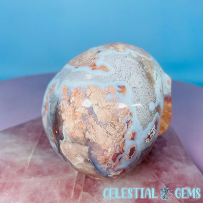 Pink Moss Agate Druzy Skull Medium Carving