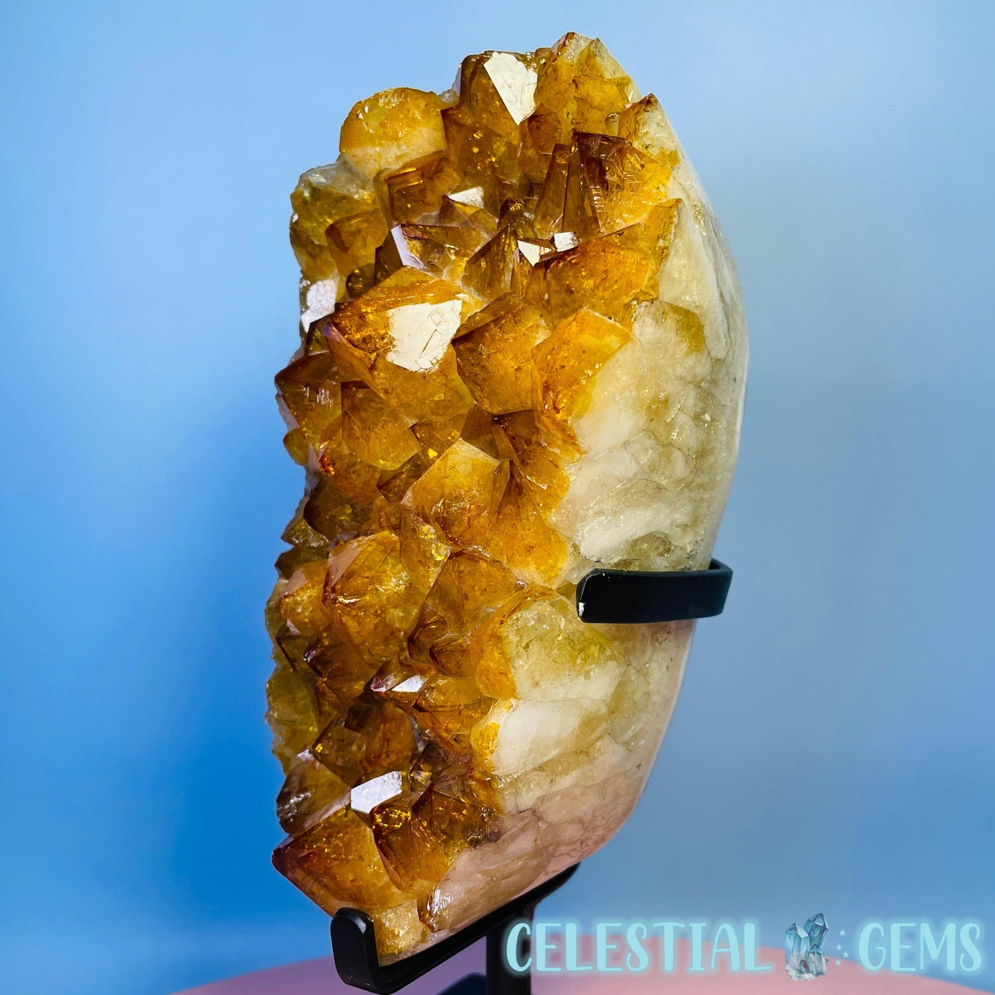 High Quality Citrine (HT) Polished Large Cluster on Metal Stand